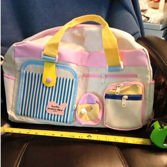 Multi-Pocket Carry All Pastel Shoulder Bag Duffle Diaper Bag Weekender - Picture 2 of 11